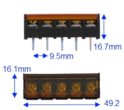 5 pol kopplingsplint för PCB 9.5mm