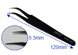Pincett vinklad 0.3mm spets ESD 120mm