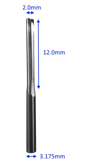 Rak 2 skär D:2.0mm Skaft 3.175 1/8"