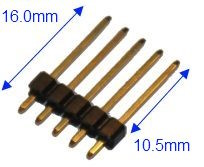 Rak stiftlist 16.0mm 1x5 pol 2.54mm delning